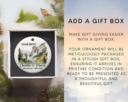 Yosemite Engagement Ornament Custom Gift Souvenir Bauble Present. Add gift box