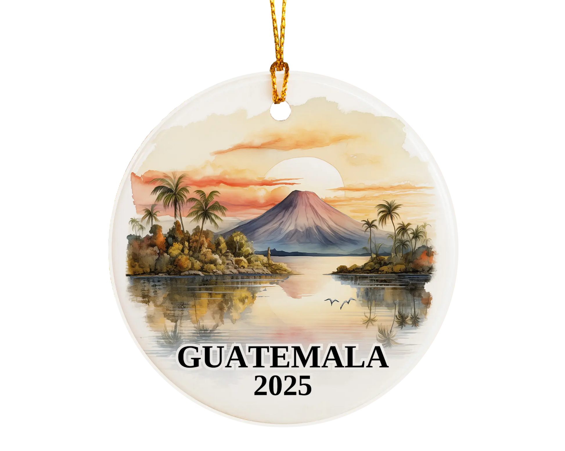 Custom Guatemala ceramic photo ornament with personalized message – handmade Christmas bauble, gift souvenir, or vacation keepsake. 
