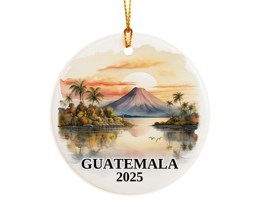 Custom Guatemala ceramic photo ornament with personalized message – handmade Christmas bauble, gift souvenir, or vacation keepsake. 
