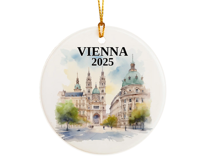 Vienna Austria Ornament Custom Gift Souvenir Bauble. Custom Vienna Austria ceramic photo ornament with personalized message – handmade Christmas bauble, gift souvenir, or vacation keepsake. 