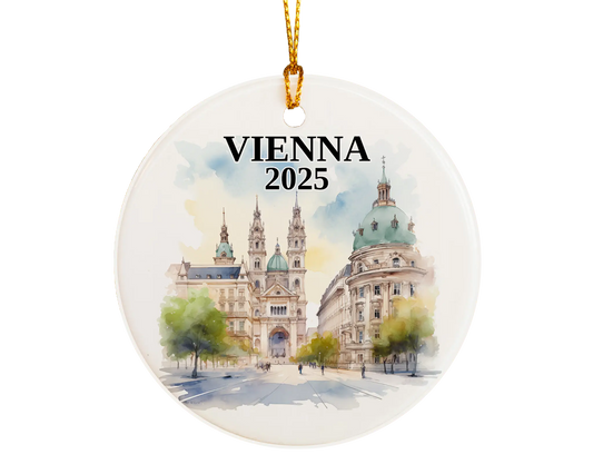 Vienna Austria Ornament Custom Gift Souvenir Bauble. Custom Vienna Austria ceramic photo ornament with personalized message – handmade Christmas bauble, gift souvenir, or vacation keepsake. 