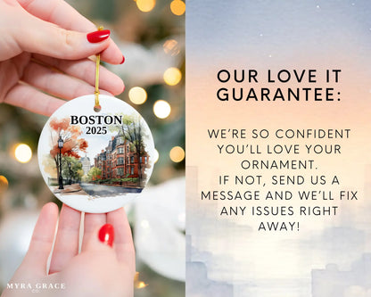Boston Massachusetts Ornament Custom Gift Souvenir Bauble. Custom Boston Massachusetts ceramic photo ornament with personalized message – handmade Christmas bauble, gift souvenir, or vacation keepsake.  Love it guarantee