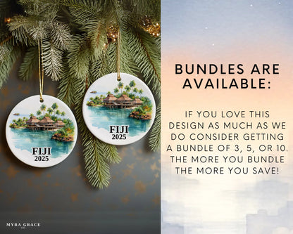 Custom Fiji ceramic photo ornament with personalized message – handmade Christmas bauble, gift souvenir, or vacation keepsake.  bundles are available