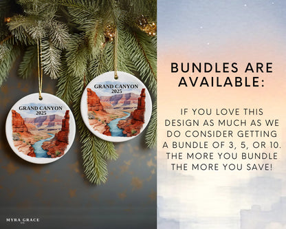 Custom Grand Canyon ceramic photo ornament with personalized message – handmade Christmas bauble, gift souvenir, or vacation keepsake.  bundles are available