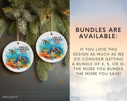 Custom Great Barrier Reef ceramic photo ornament with personalized message – handmade Christmas bauble, gift souvenir, or vacation keepsake.  bundles are available