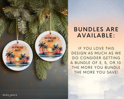 Custom Hawaii ceramic photo ornament with personalized message – handmade Christmas bauble, gift souvenir, or vacation keepsake.  bundles are available