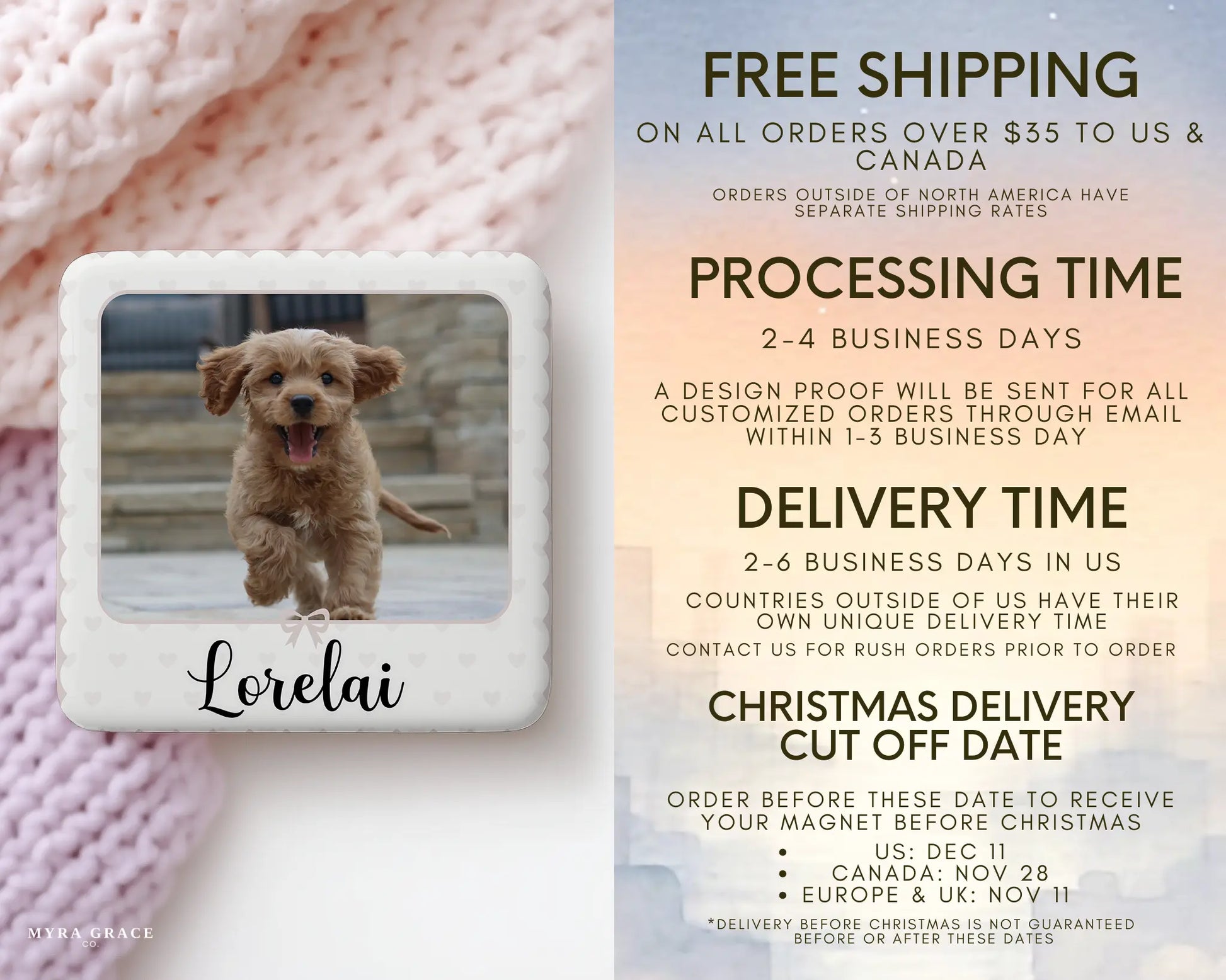 Dog Magnet Custom Personalized Gift Souvenir Present. Free shipping