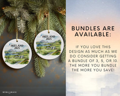 Custom Ireland ceramic photo ornament with personalized message – handmade Christmas bauble, gift souvenir, or vacation keepsake.  bundles are available