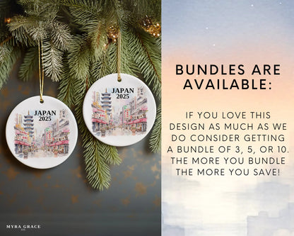 Custom Japan ceramic photo ornament with personalized message – handmade Christmas bauble, gift souvenir, or vacation keepsake.  Bundles are available