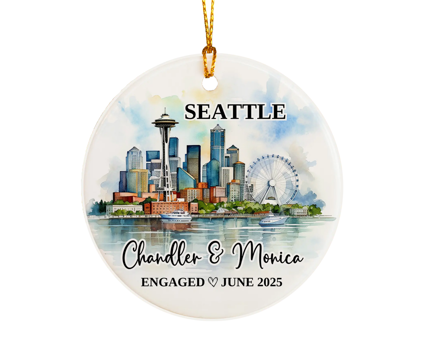 Seattle Engagement Ornament Custom Gift Souvenir Bauble Present