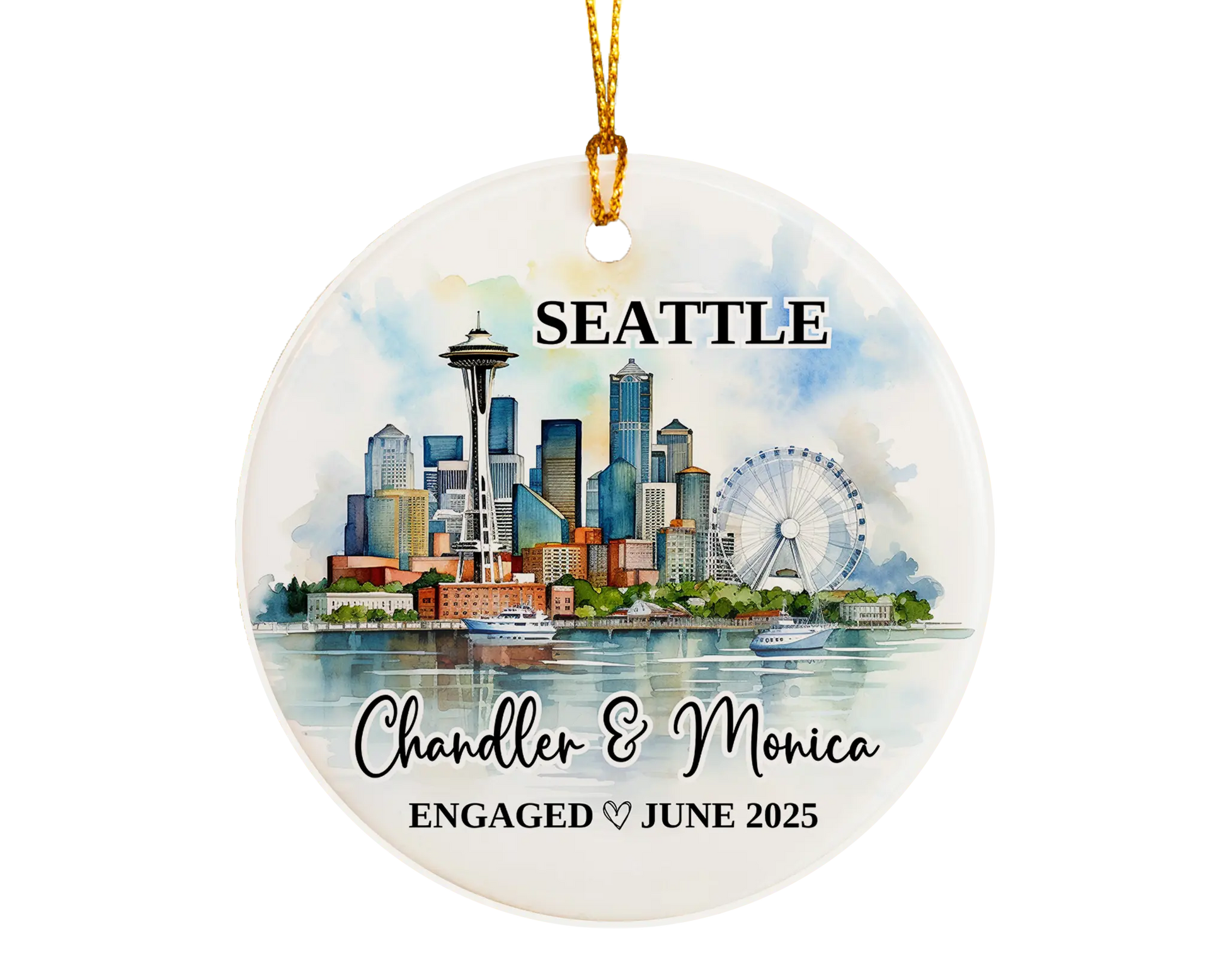 Seattle Engagement Ornament Custom Gift Souvenir Bauble Present