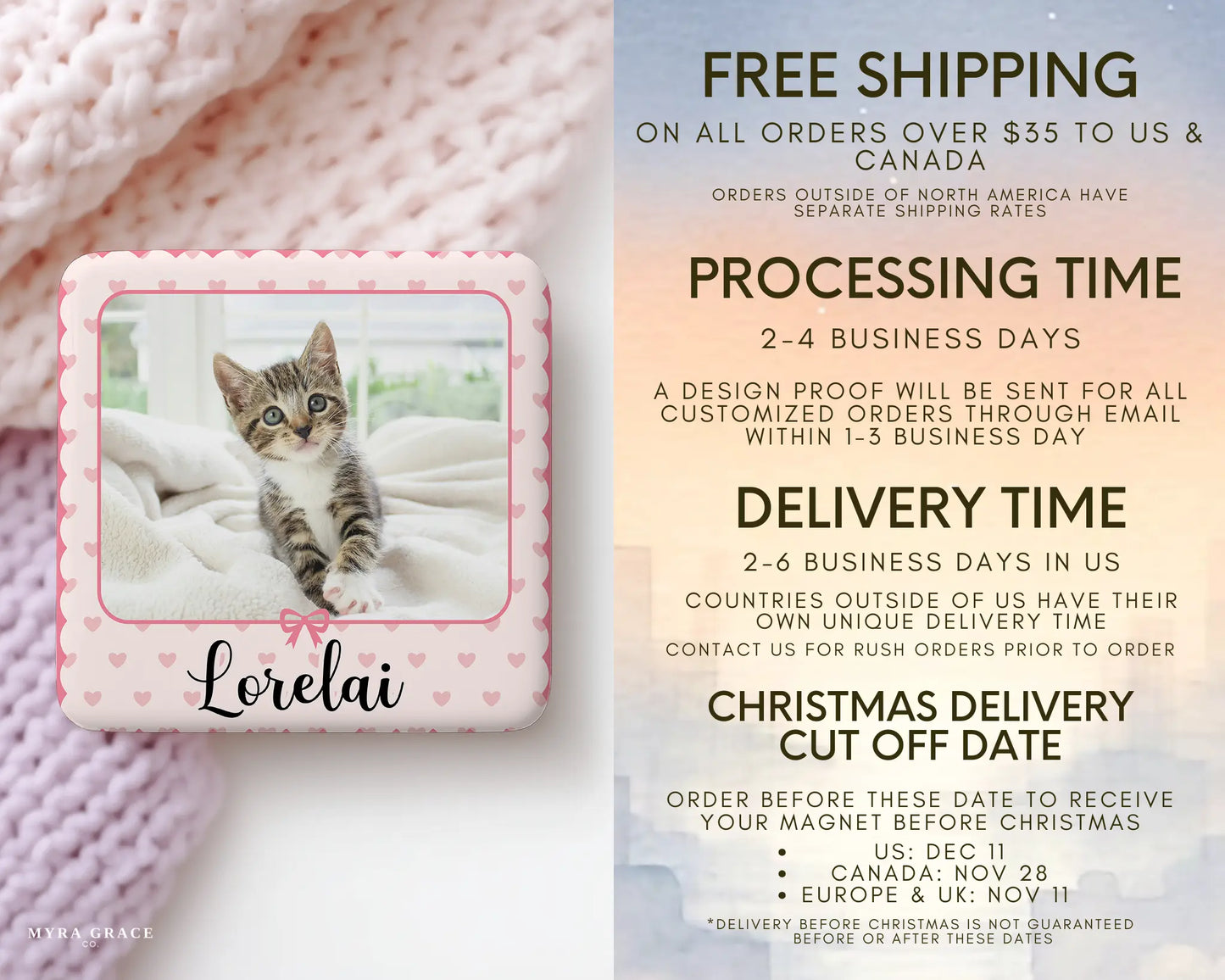 Cat Magnet Custom Personalized Gift Souvenir Present. Free shipping