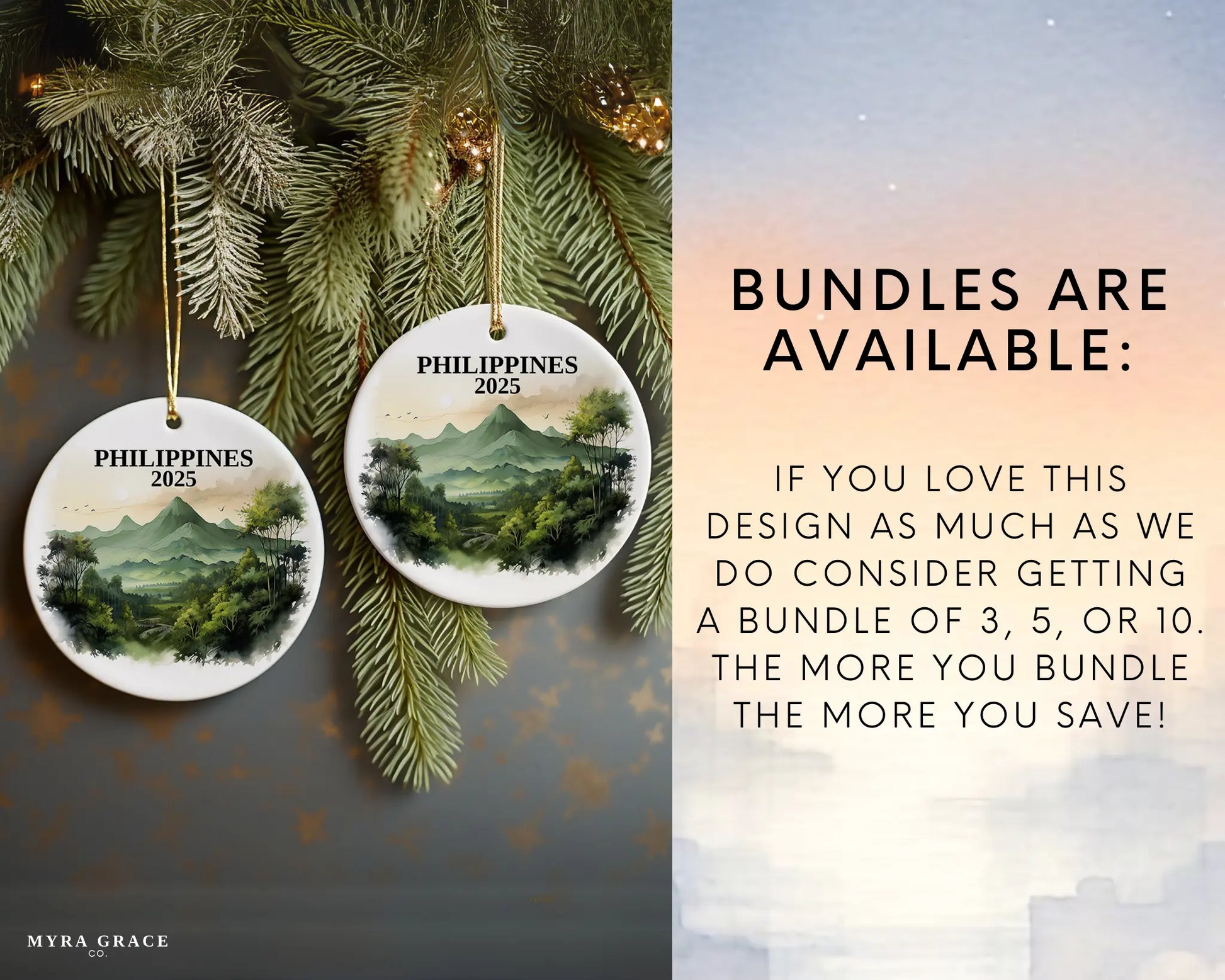 Custom Philippines ceramic photo ornament with personalized message – handmade Christmas bauble, gift souvenir, or vacation keepsake. bundles are available