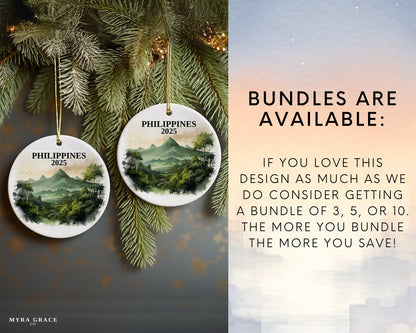 Custom Philippines ceramic photo ornament with personalized message – handmade Christmas bauble, gift souvenir, or vacation keepsake. bundles are available