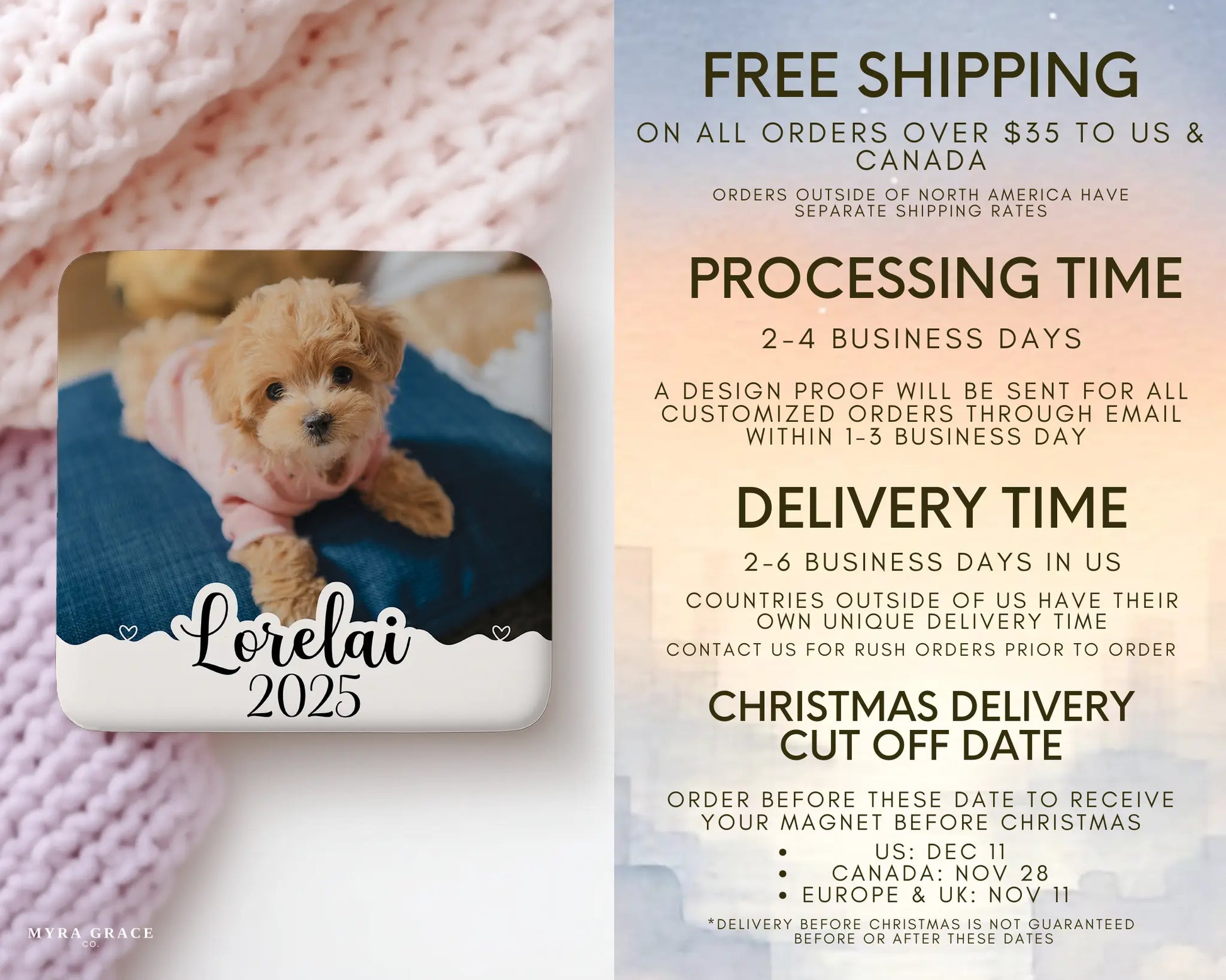 Puppy Magnet Custom Personalized Gift Souvenir Present. Free shipping