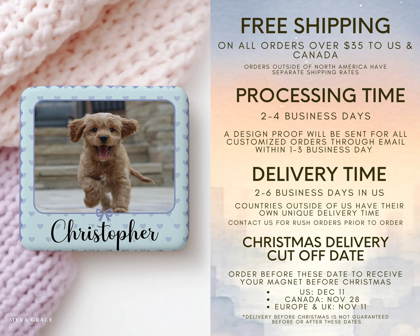 Dog Magnet Custom Personalized Gift Souvenir Present. Free shipping