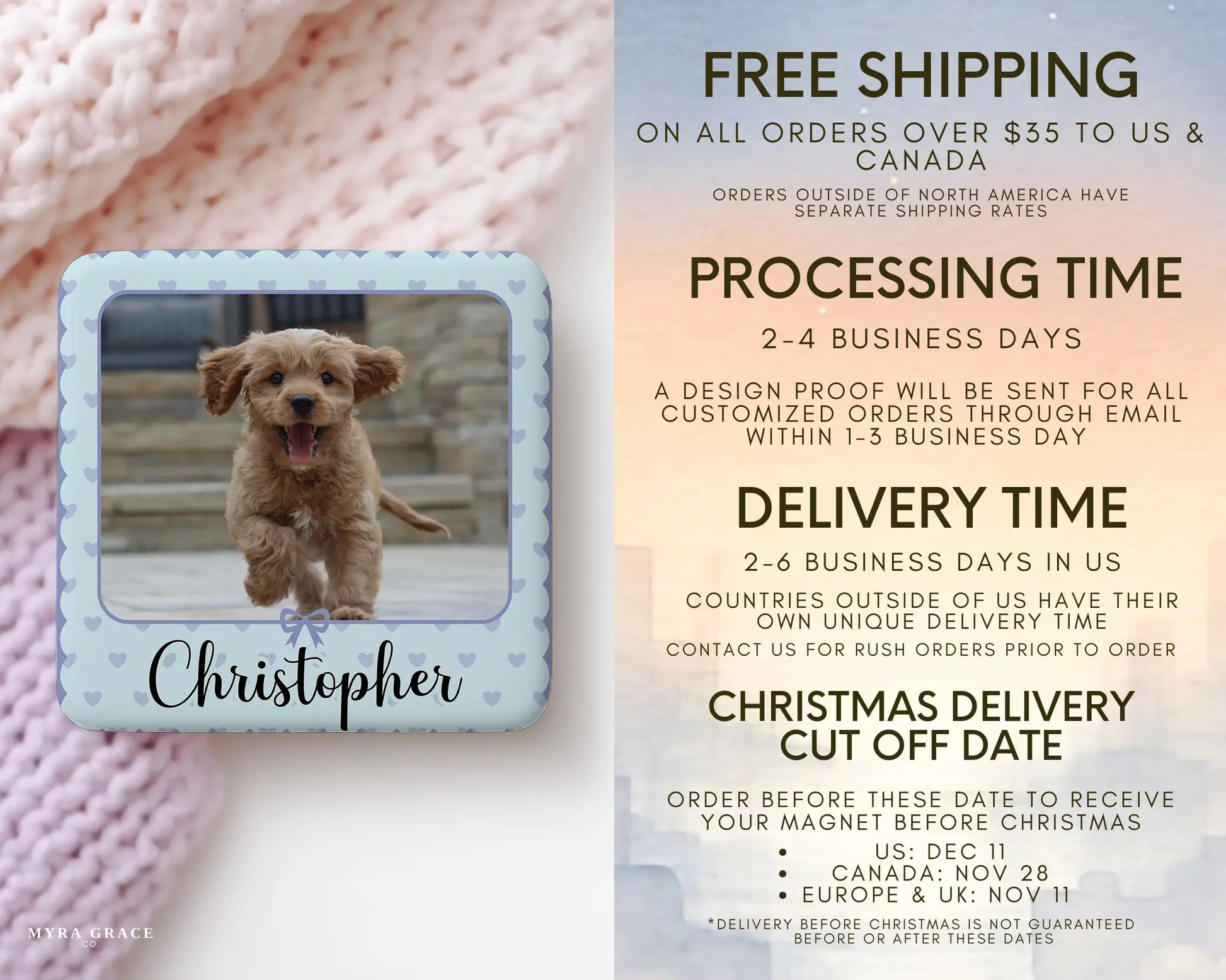 Dog Magnet Custom Personalized Gift Souvenir Present. Free shipping