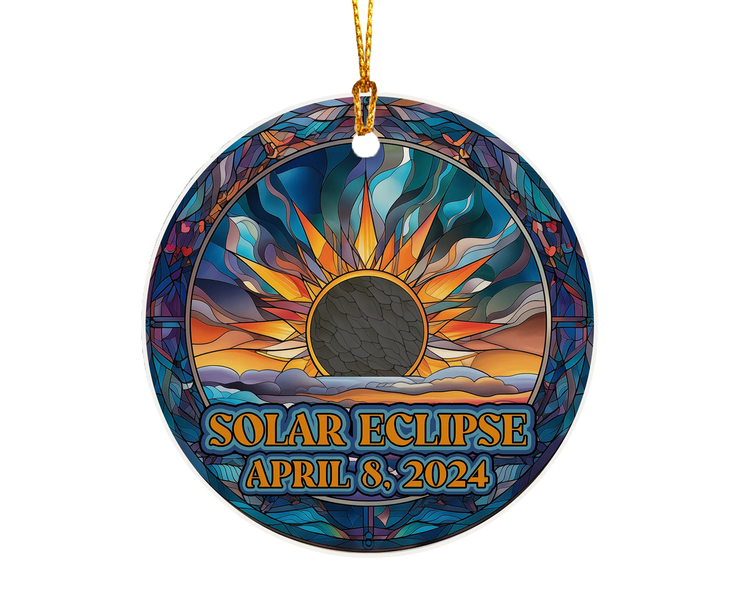 Ceramic solar eclipse 2024 ornament with celestial design – space-themed gift or keepsake