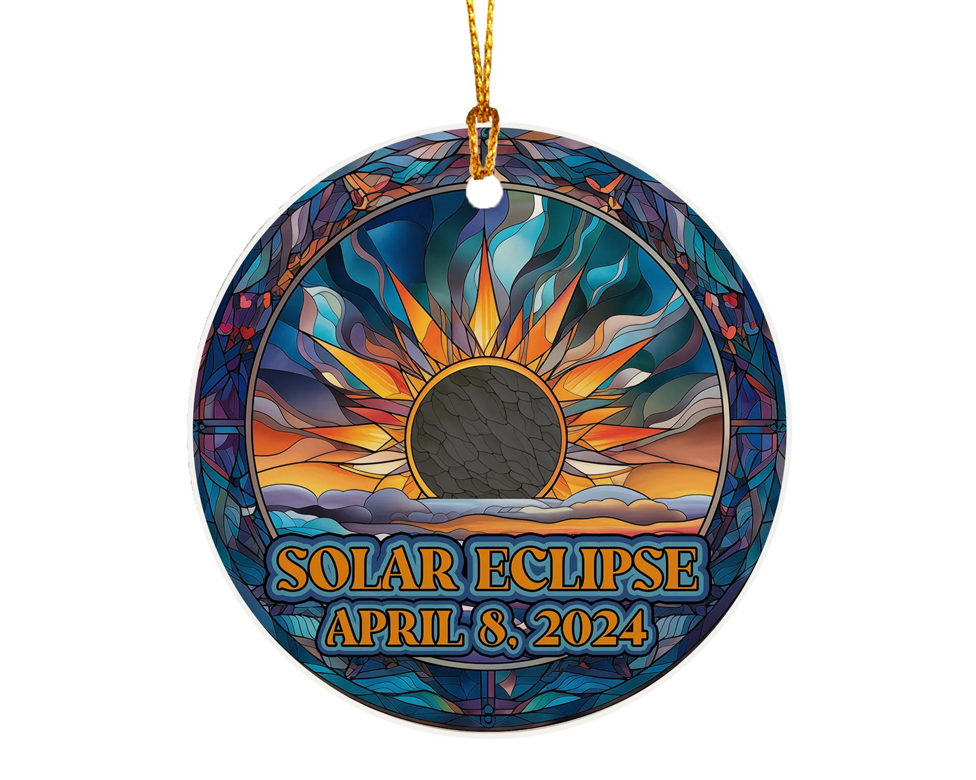 Ceramic solar eclipse 2024 ornament with celestial design – space-themed gift or keepsake