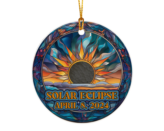 Ceramic solar eclipse 2024 ornament with celestial design – space-themed gift or keepsake