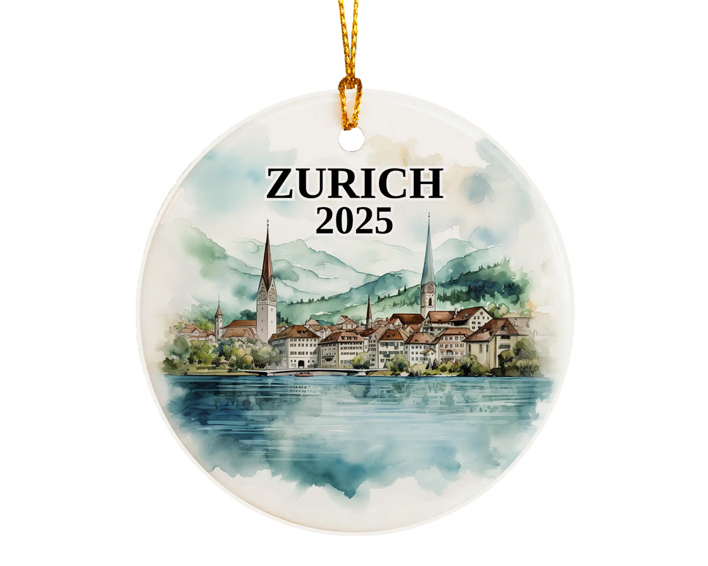 Zurich Switzerland Ornament Custom Gift Souvenir Bauble. Custom Zurich Switzerland ceramic photo ornament with personalized message – handmade Christmas bauble, gift souvenir, or vacation keepsake. 