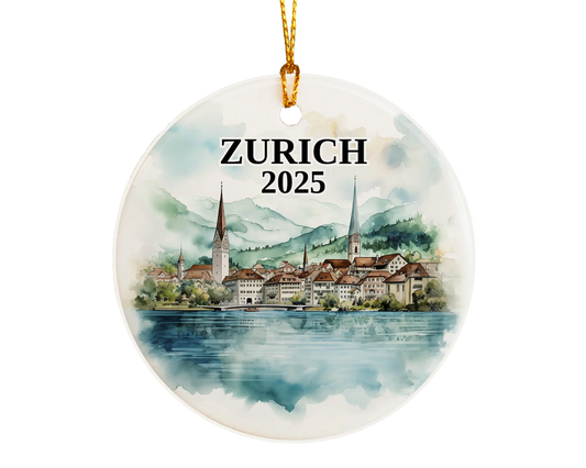 Zurich Switzerland Ornament Custom Gift Souvenir Bauble. Custom Zurich Switzerland ceramic photo ornament with personalized message – handmade Christmas bauble, gift souvenir, or vacation keepsake. 