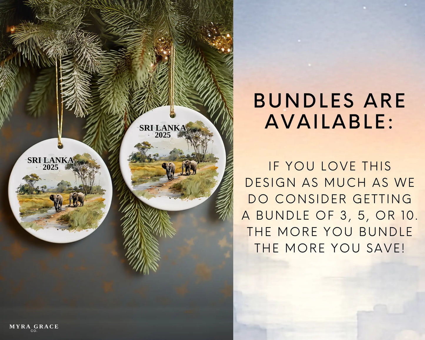 Custom Sri Lanka ceramic photo ornament with personalized message – handmade Christmas bauble, gift souvenir, or vacation keepsake. Bundles are available