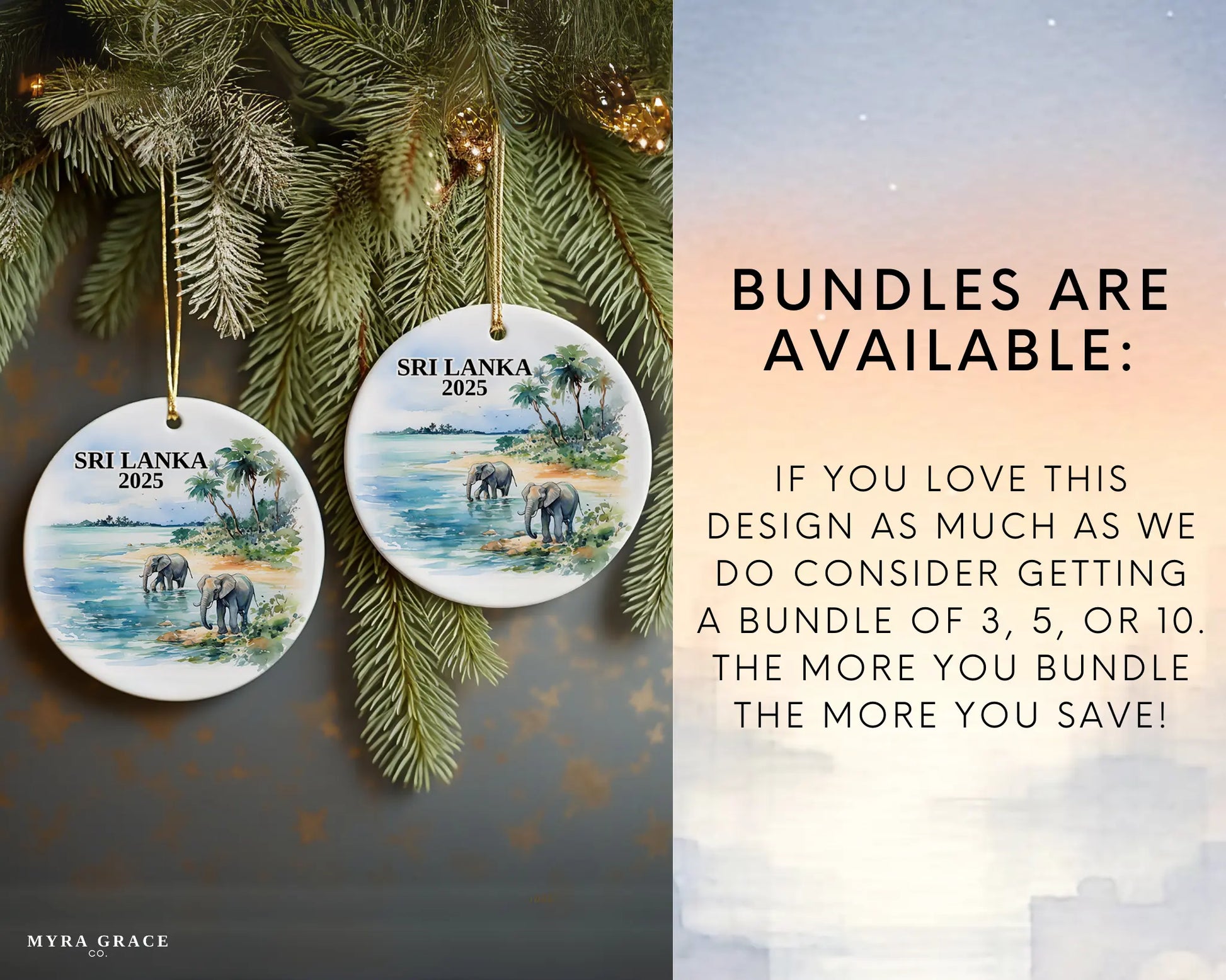 Custom Sri Lanka ceramic photo ornament with personalized message – handmade Christmas bauble, gift souvenir, or vacation keepsake. Bundles are available