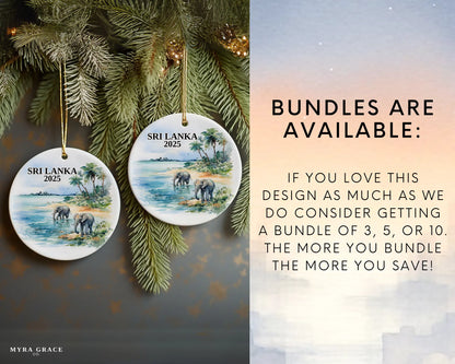 Custom Sri Lanka ceramic photo ornament with personalized message – handmade Christmas bauble, gift souvenir, or vacation keepsake. Bundles are available