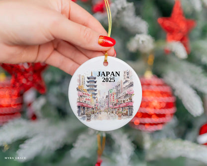 Custom Japan ceramic photo ornament with personalized message – handmade Christmas bauble, gift souvenir, or vacation keepsake.  