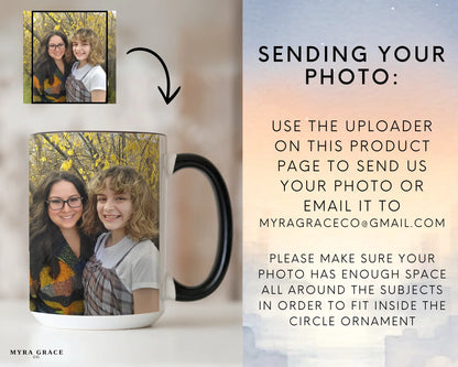 The image is a promotional poster for a product called "MYRA GRACE" that allows users to send their own photos to the company. The poster provides instructions on how to use the product, including sending the photo to the company via email.