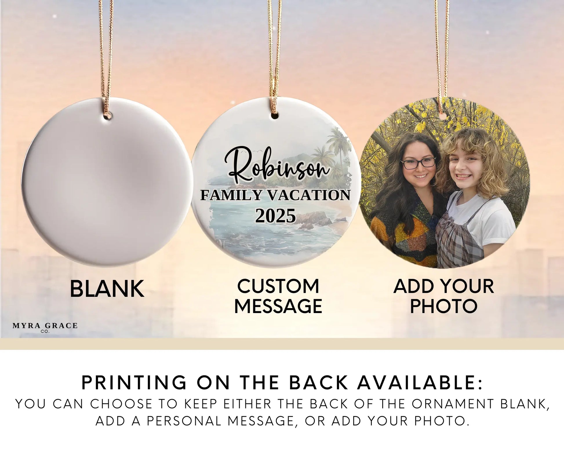 Custom British Virgin Islands ceramic photo ornament with personalized message – handmade Christmas bauble, gift souvenir, or vacation keepsake. Add your photo