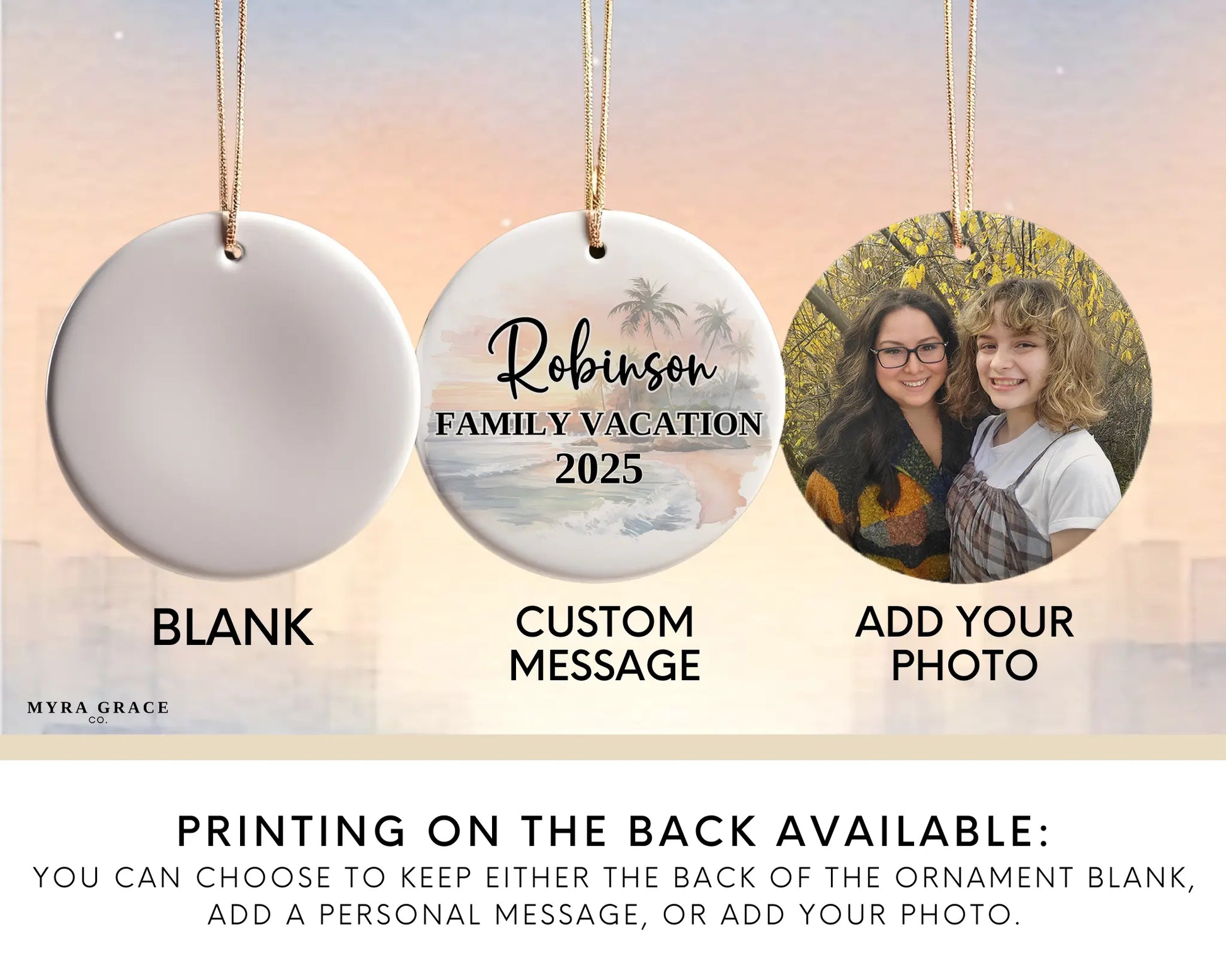 Custom Cancun, Mexico ceramic photo ornament with personalized message – handmade Christmas bauble, gift souvenir, or vacation keepsake.  Add your photo