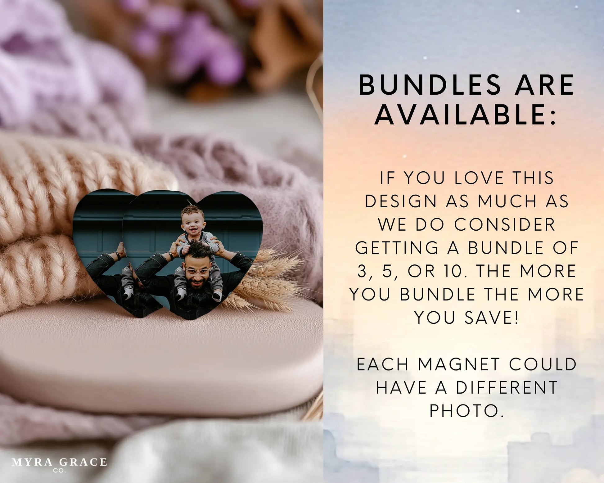 Heart-shaped custom new dad ceramic photo magnet on fridge – handmade personalized gift or Christmas fridge magnet. Bundles are available