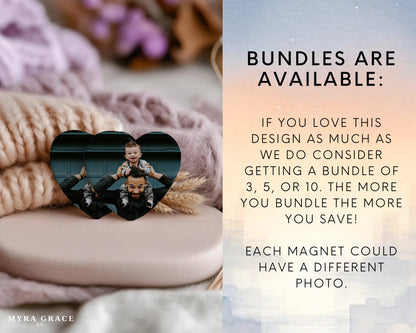 Heart-shaped custom new dad ceramic photo magnet on fridge – handmade personalized gift or Christmas fridge magnet. Bundles are available