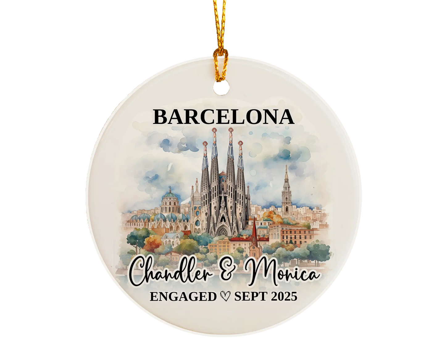 Barcelona Engagement Ornament Custom Gift Souvenir Bauble Present