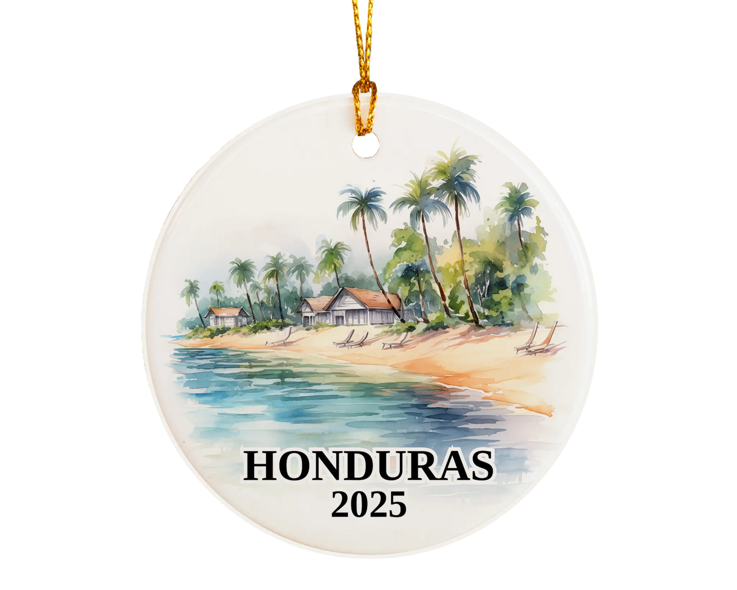 Custom Honduras ceramic photo ornament with personalized message – handmade Christmas bauble, gift souvenir, or vacation keepsake. 