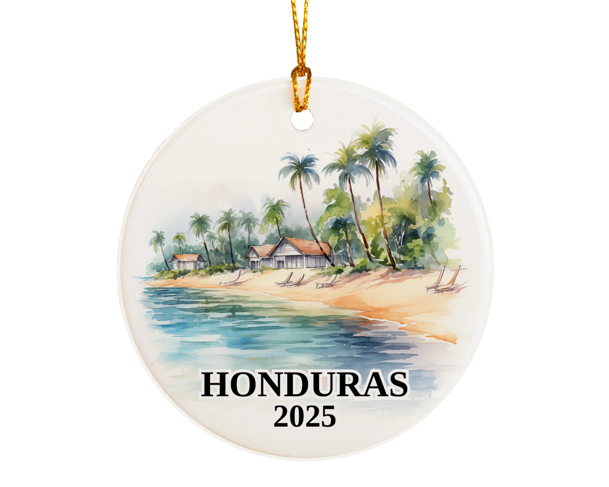 Custom Honduras ceramic photo ornament with personalized message – handmade Christmas bauble, gift souvenir, or vacation keepsake. 