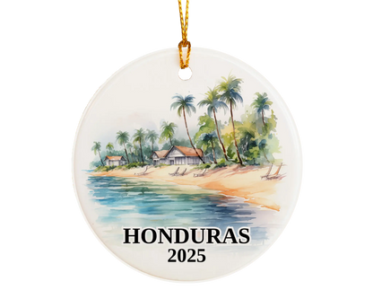 Custom Honduras ceramic photo ornament with personalized message – handmade Christmas bauble, gift souvenir, or vacation keepsake. 