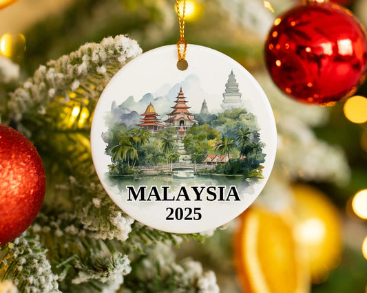 Malaysia Ornament Custom Gift Souvenir Bauble. Custom Malaysia ceramic photo ornament with personalized message – handmade Christmas bauble, gift souvenir, or vacation keepsake.  