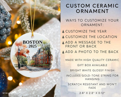 Boston Massachusetts Ornament Custom Gift Souvenir Bauble. Custom Boston Massachusetts ceramic photo ornament with personalized message – handmade Christmas bauble, gift souvenir, or vacation keepsake.  Infographic